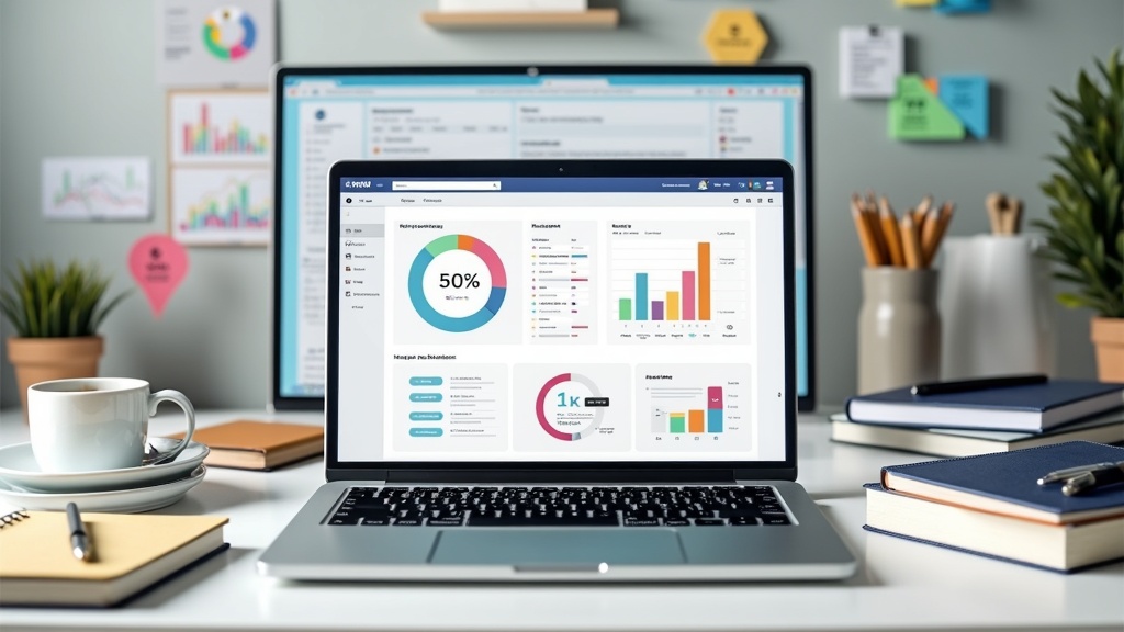 A laptop open on a desk surrounded by website launch planning tools and coffee